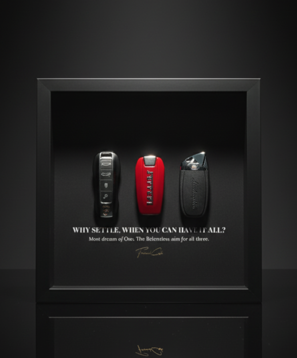Supercar Trinity Frame | Porsche Ferrari Lamborghini Keys | 25x25cm