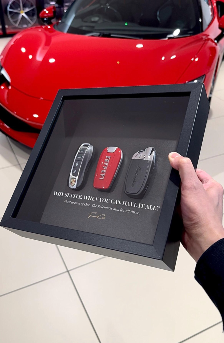 Supercar Trinity Frame | Porsche Ferrari Lamborghini Keys | 25x25cm