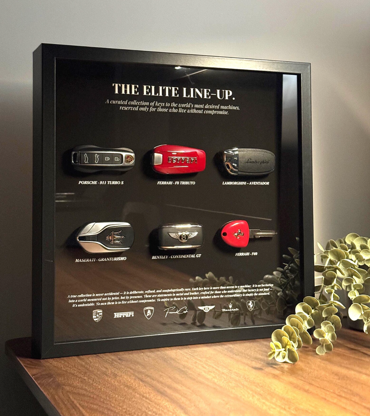 The Elite Line-Up Key Frame | 35x35cm Luxury Supercar Keys Display | High-End Limited Edition Wall Art Décor.
