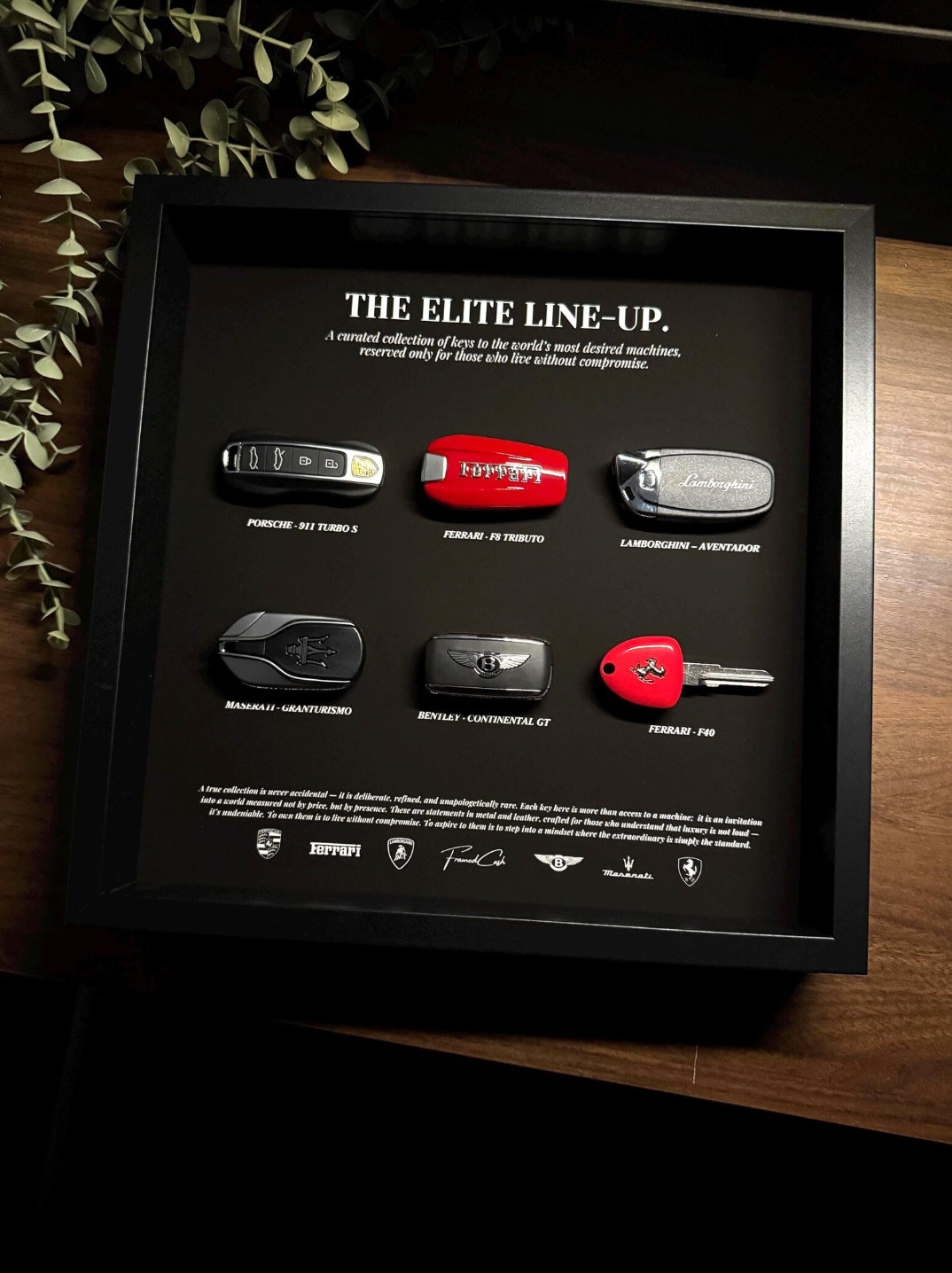 The Elite Line-Up Key Frame | 35x35cm Luxury Supercar Keys Display | High-End Limited Edition Wall Art Décor.