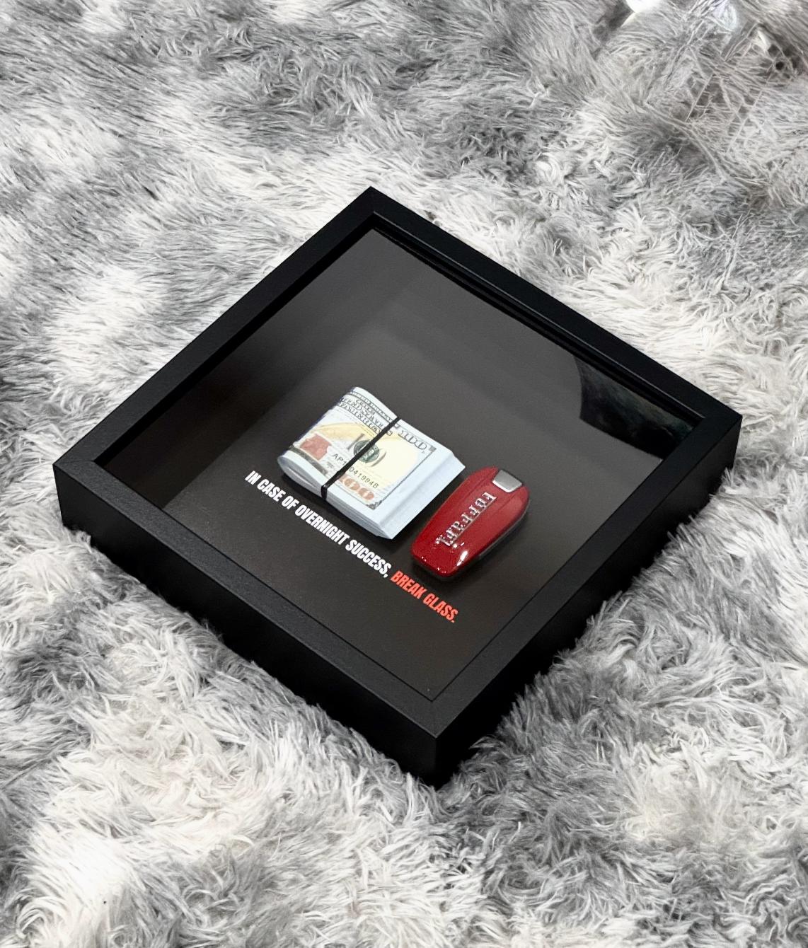 Dollar & Ferrari Key Frame - In Case Of Overnight Success Frame 10 x 10" | Money Art