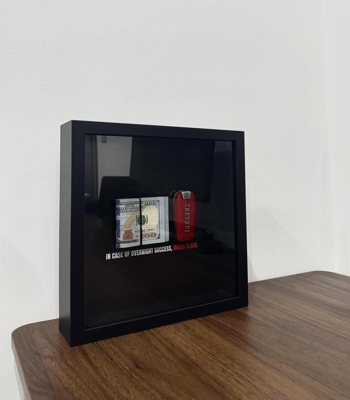 Dollar & Ferrari Key Frame - In Case Of Overnight Success Frame 10 x 10" | Money Art