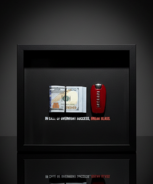 Dollar & Ferrari Key Frame - In Case Of Overnight Success Frame 10 x 10" | Money Art