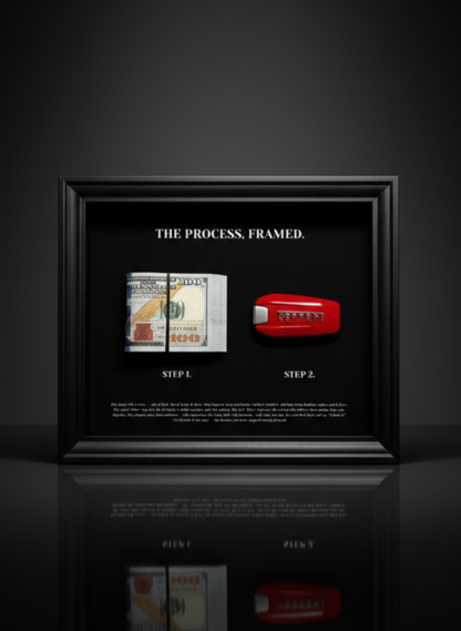 The Process, framed | Ferrari Key & Dollar Cash Stack | Money Wall Art Home Décor | 25x20cm