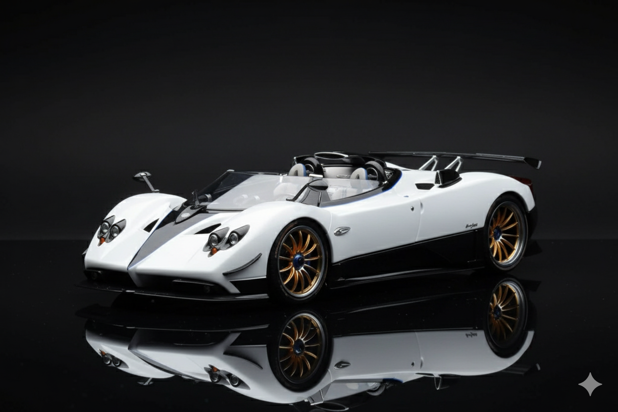 Pagani Zonda HP Barchetta Carbon Fibre White LCD 1/18