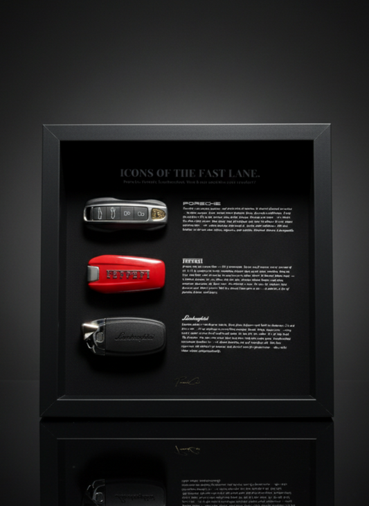 Icons of the Fast Lane | Porsche, Ferrari & Lamborghini Key Wall Frame | 25x25cm Motivational Decor for Car Lovers
