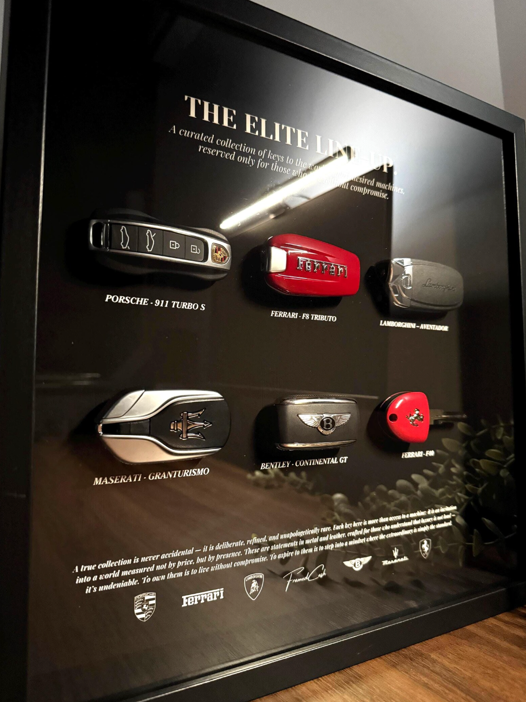 The Elite Line-Up Key Frame | 35x35cm Luxury Supercar Keys Display | High-End Limited Edition Wall Art Décor.