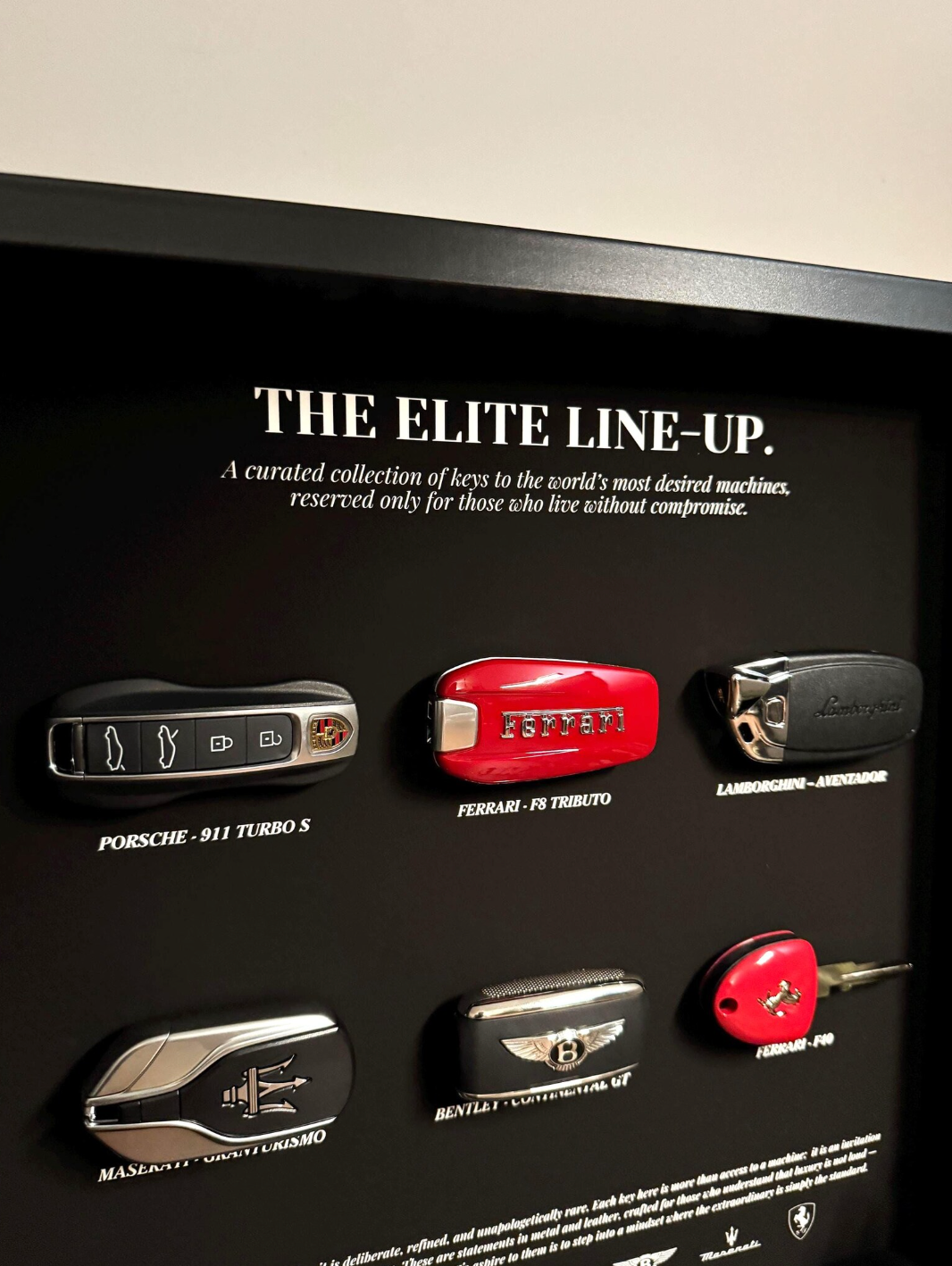 The Elite Line-Up Key Frame | 35x35cm Luxury Supercar Keys Display | High-End Limited Edition Wall Art Décor.