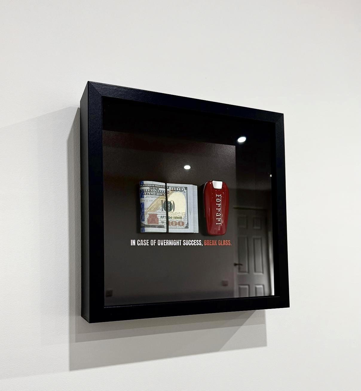 Dollar & Ferrari Key Frame - In Case Of Overnight Success Frame 10 x 10" | Money Art