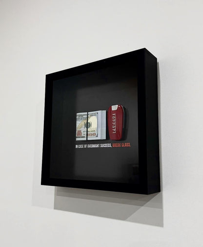 Dollar & Ferrari Key Frame - In Case Of Overnight Success Frame 10 x 10" | Money Art