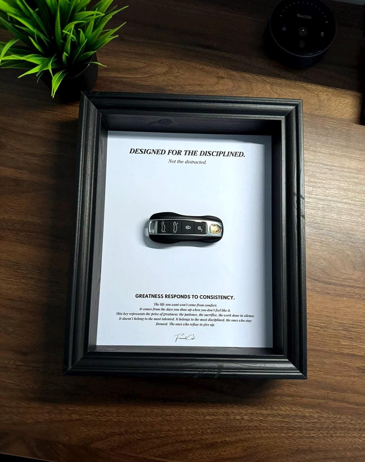 Motivational Porsche Key Frame | Designed for the Disciplined Collection | 25x20cm Wall Décor