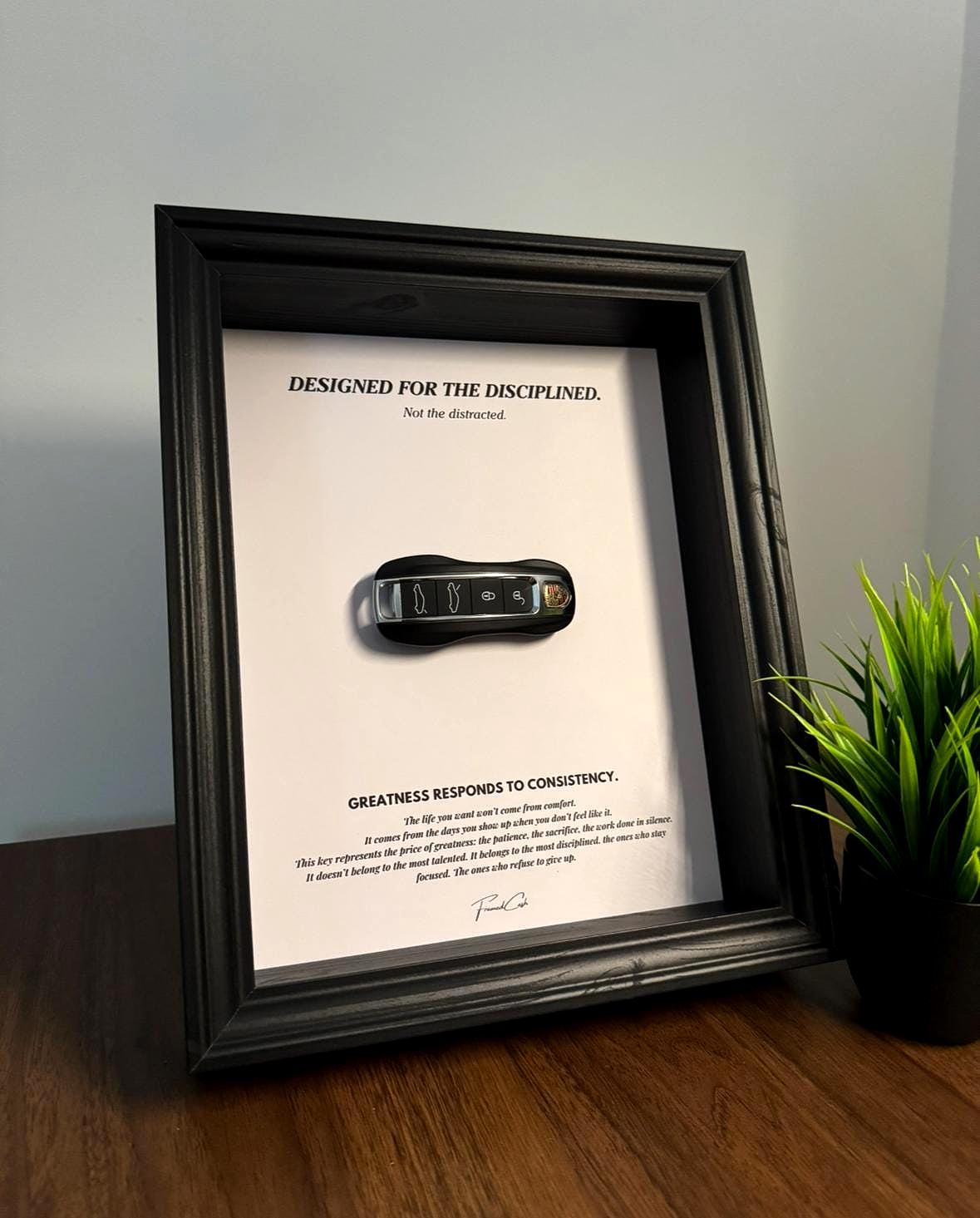 Motivational Porsche Key Frame | Designed for the Disciplined Collection | 25x20cm Wall Décor