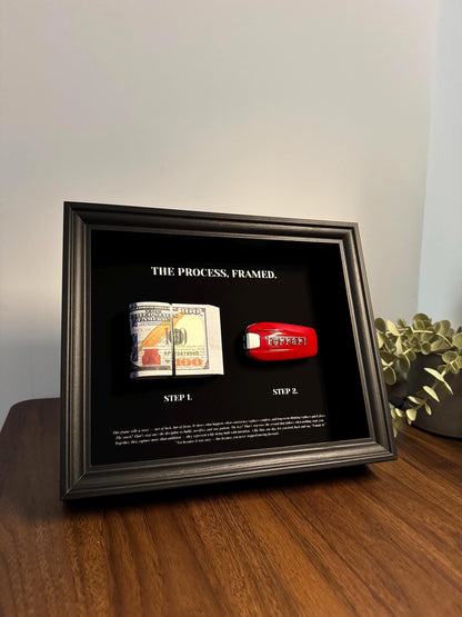 The Process, framed | Ferrari Key & Dollar Cash Stack | Money Wall Art Home Décor | 25x20cm